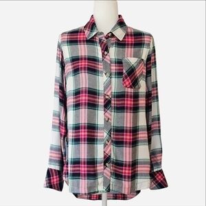 TOLANI‎ COLLECTION Women's Size XS Plaid/Velvet Floral Button-down Shirt